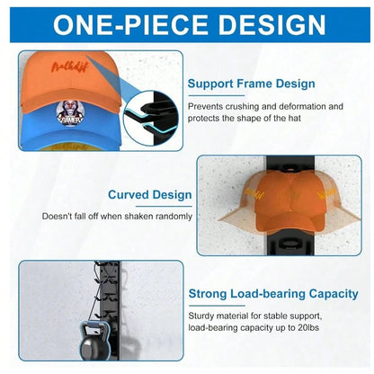 Baseball Cap Storage Rack, Wall-Mounted Hat Holder, Fixed With Strong Adhesive, Can Hold 10 Hats At Once, Suitable For Door Panels And Cabinets Hat Hanging Display Rack, Supports Multi-Layer And Doubl