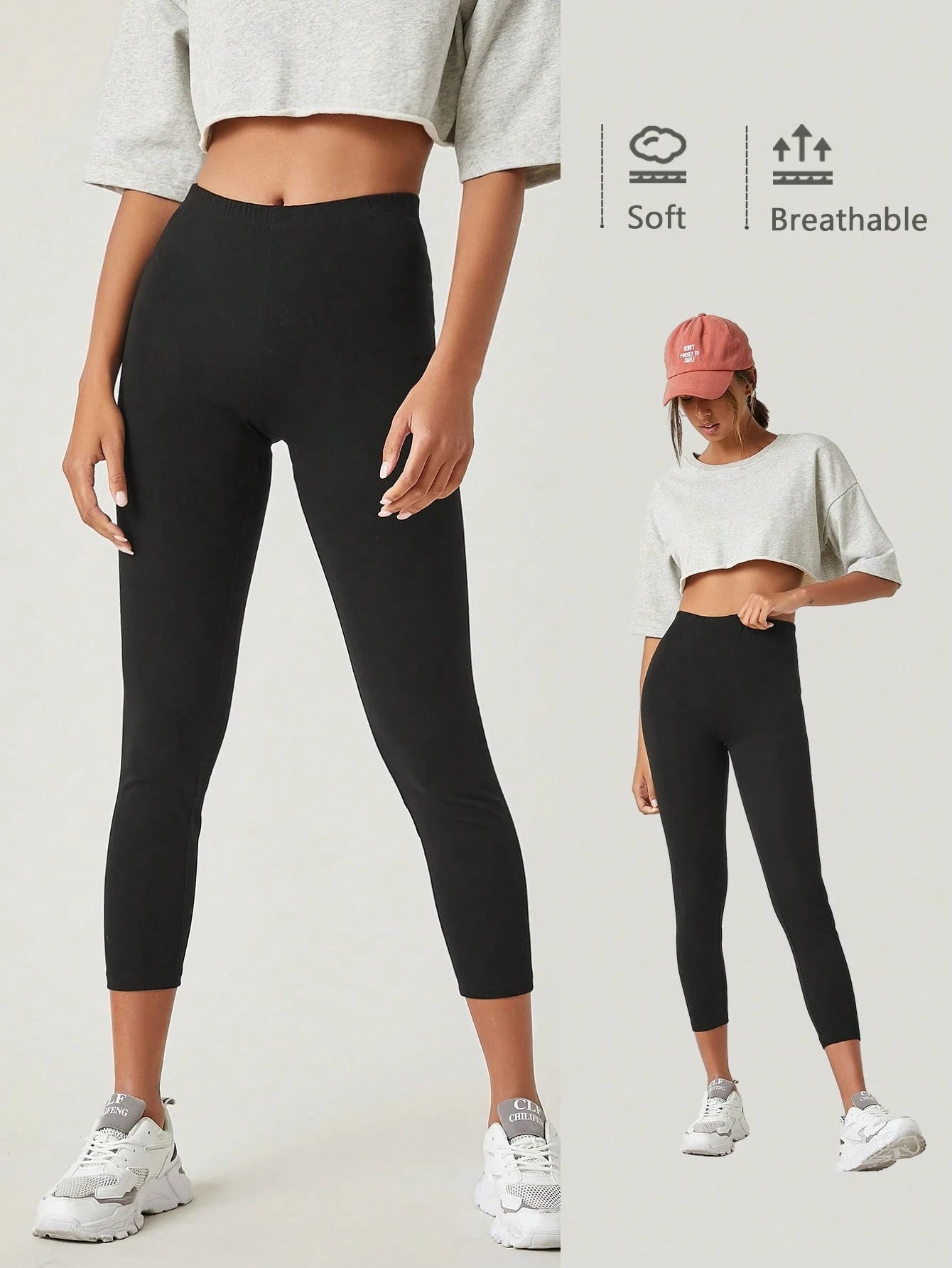 BASICS Solid Breathable Capri Leggings Summer For Women