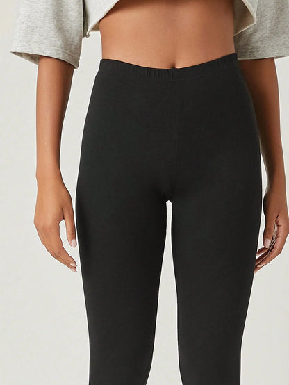 BASICS Solid Breathable Capri Leggings Summer For Women