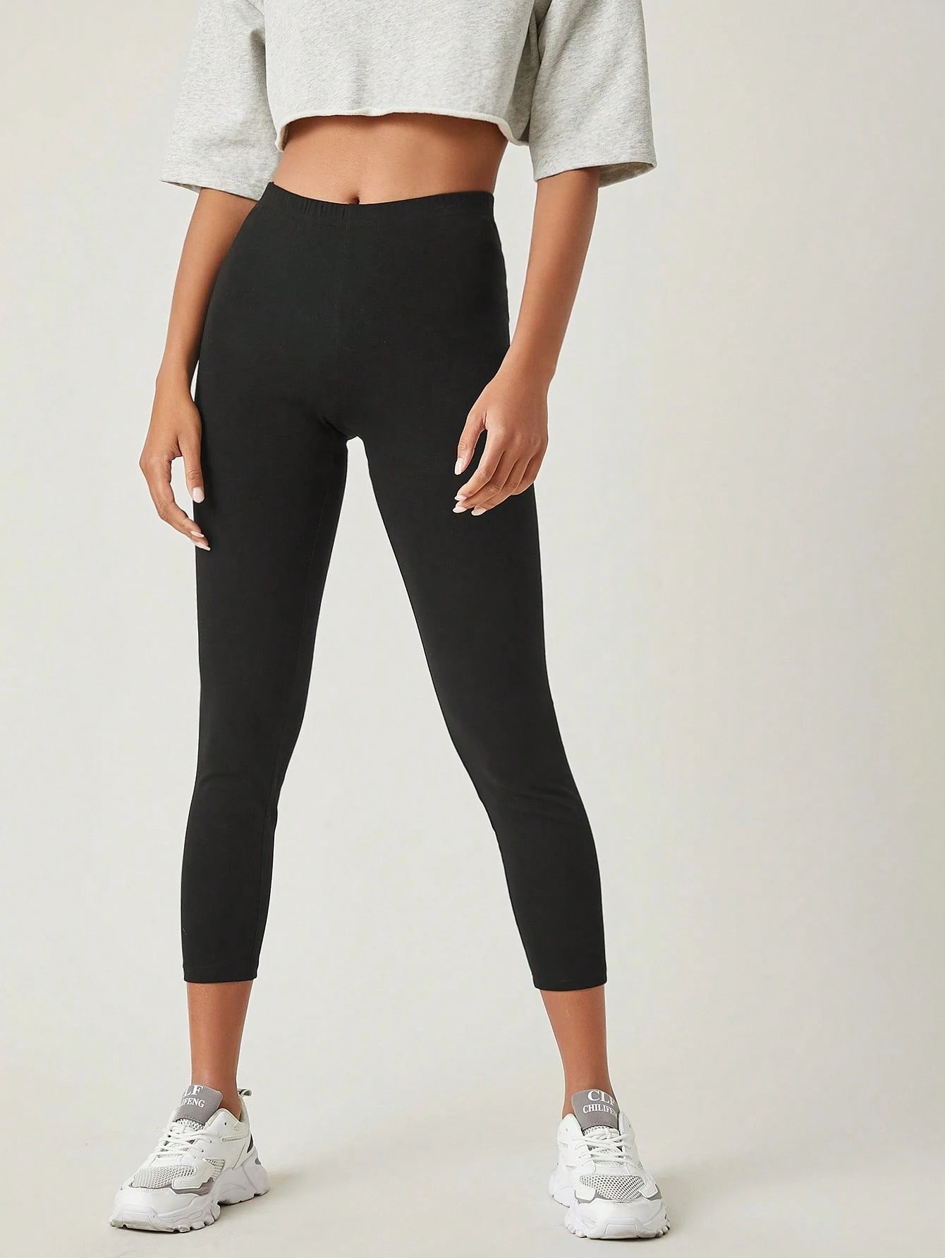 BASICS Solid Breathable Capri Leggings Summer For Women