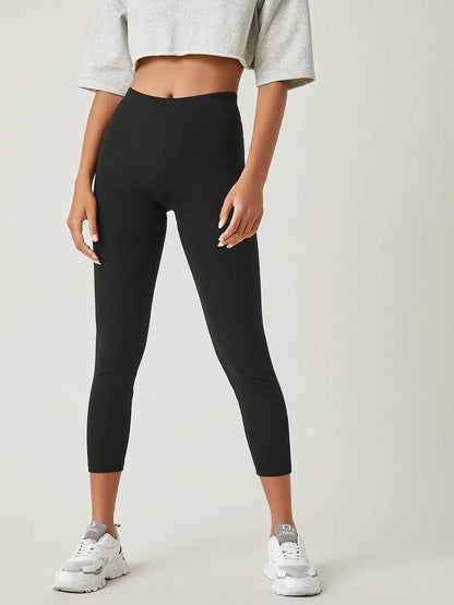 BASICS Solid Breathable Capri Leggings Summer For Women