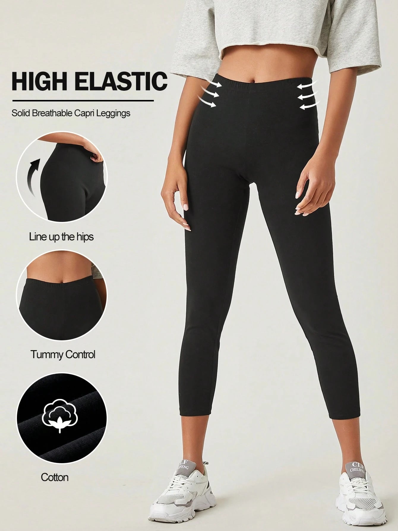BASICS Solid Breathable Capri Leggings Summer For Women
