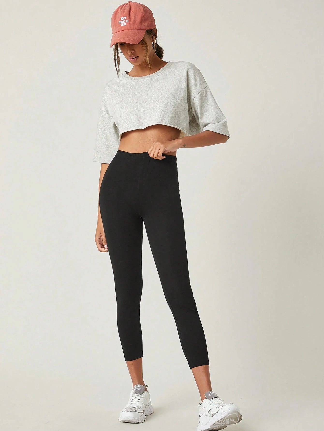 BASICS Solid Breathable Capri Leggings Summer For Women