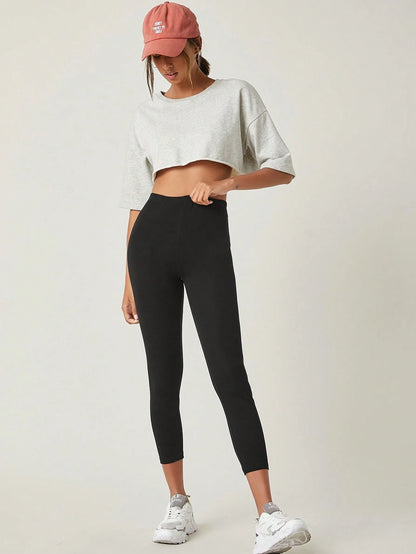 BASICS Solid Breathable Capri Leggings Summer For Women