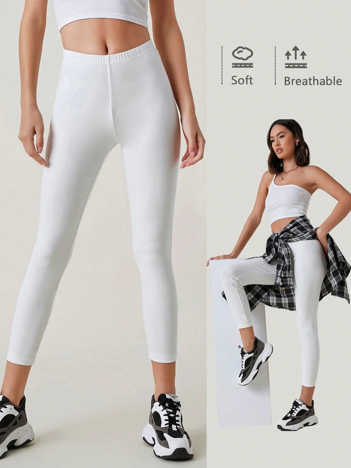 BASICS Solid Breathable Capri Leggings Summer For Women