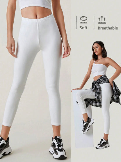 BASICS Solid Breathable Capri Leggings Summer For Women