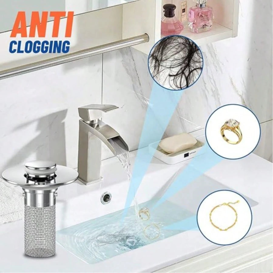 Bathroom Sink Drain Strainer, Pop Up Sink DrainStrain, Bathroom Sink Stopper With RemovableStainless Steel, Filter Basket Hair Catcher HairCatcher
