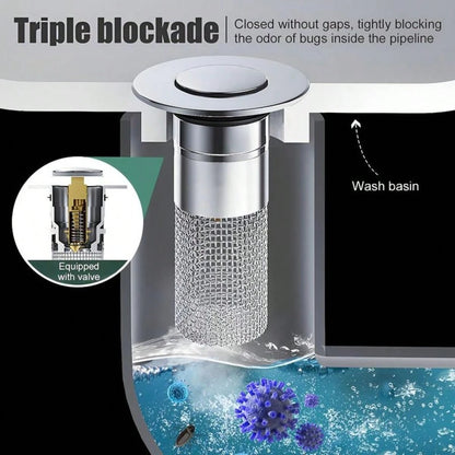 Bathroom Sink Drain Strainer, Pop Up Sink DrainStrain, Bathroom Sink Stopper With RemovableStainless Steel, Filter Basket Hair Catcher HairCatcher