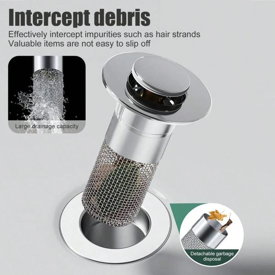 Bathroom Sink Drain Strainer, Pop Up Sink DrainStrain, Bathroom Sink Stopper With RemovableStainless Steel, Filter Basket Hair Catcher HairCatcher
