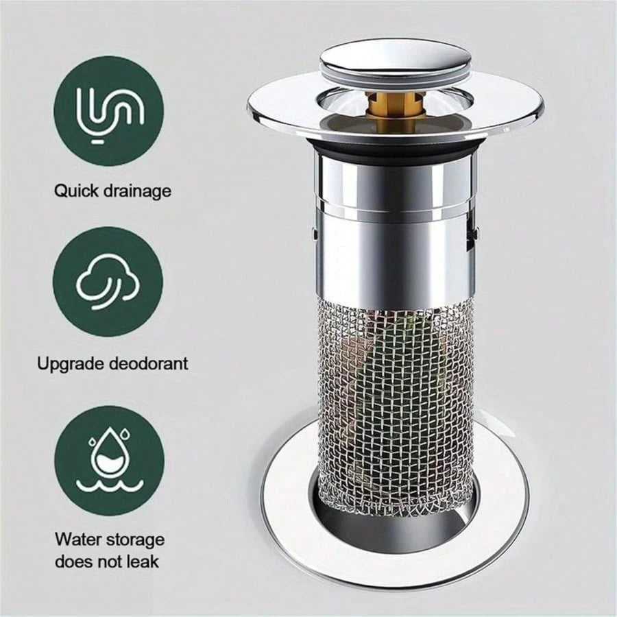 Bathroom Sink Drain Strainer, Pop Up Sink DrainStrain, Bathroom Sink Stopper With RemovableStainless Steel, Filter Basket Hair Catcher HairCatcher