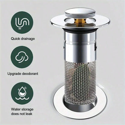 Bathroom Sink Drain Strainer, Pop Up Sink DrainStrain, Bathroom Sink Stopper With RemovableStainless Steel, Filter Basket Hair Catcher HairCatcher