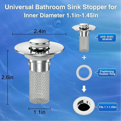 Bathroom Sink Drain Strainer, Pop Up Sink DrainStrain, Bathroom Sink Stopper With RemovableStainless Steel, Filter Basket Hair Catcher HairCatcher