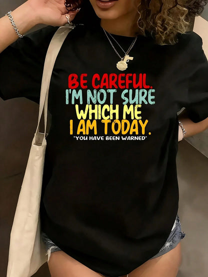Be Careful Women's Plus Size T-Shirt Shirt Casual 220g Funny Oversized Graphic Short Sleeve 1 Pcs Tee Novelty Crew Neck Top 100% Polyester
