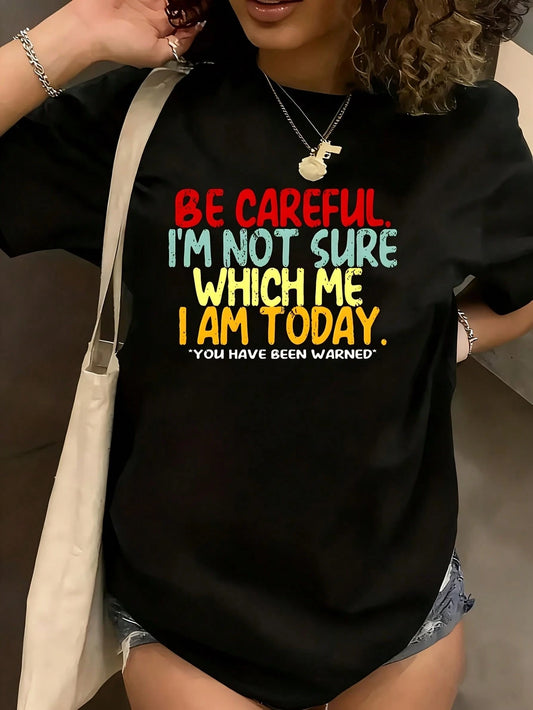 Be Careful Women's Plus Size T-Shirt Shirt Casual 220g Funny Oversized Graphic Short Sleeve 1 Pcs Tee Novelty Crew Neck Top 100% Polyester