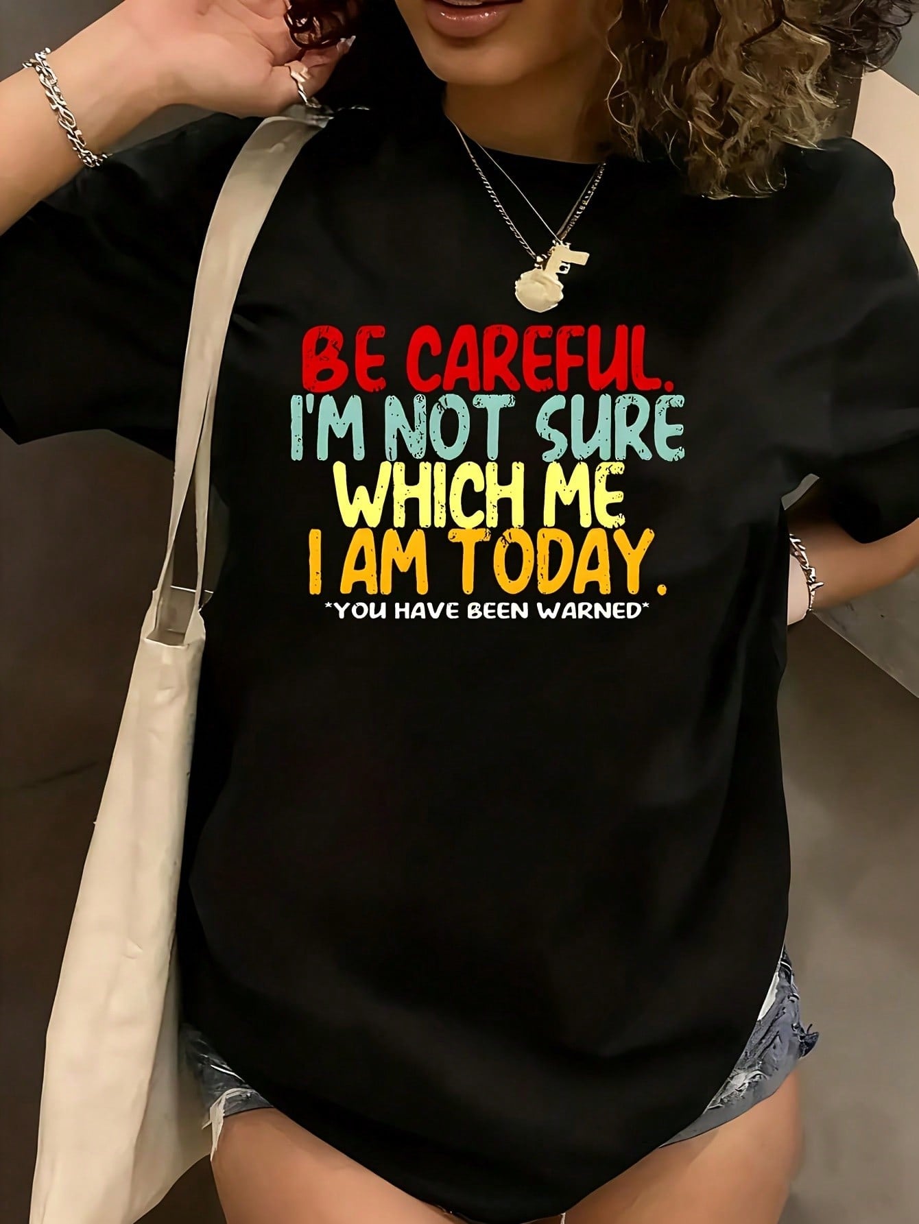 Be Careful Women's Plus Size T-Shirt Shirt Casual 220g Funny Oversized Graphic Short Sleeve 1 Pcs Tee Novelty Crew Neck Top 100% Polyester