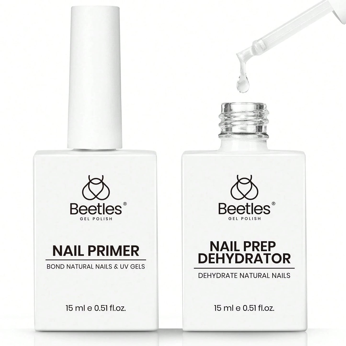 Beetles 2Pcs 15ml Acid-Free HEMA-Free Nail Dehydrator & Primer, Long-Lasting Bond Prep For Gel & Acrylic Nails