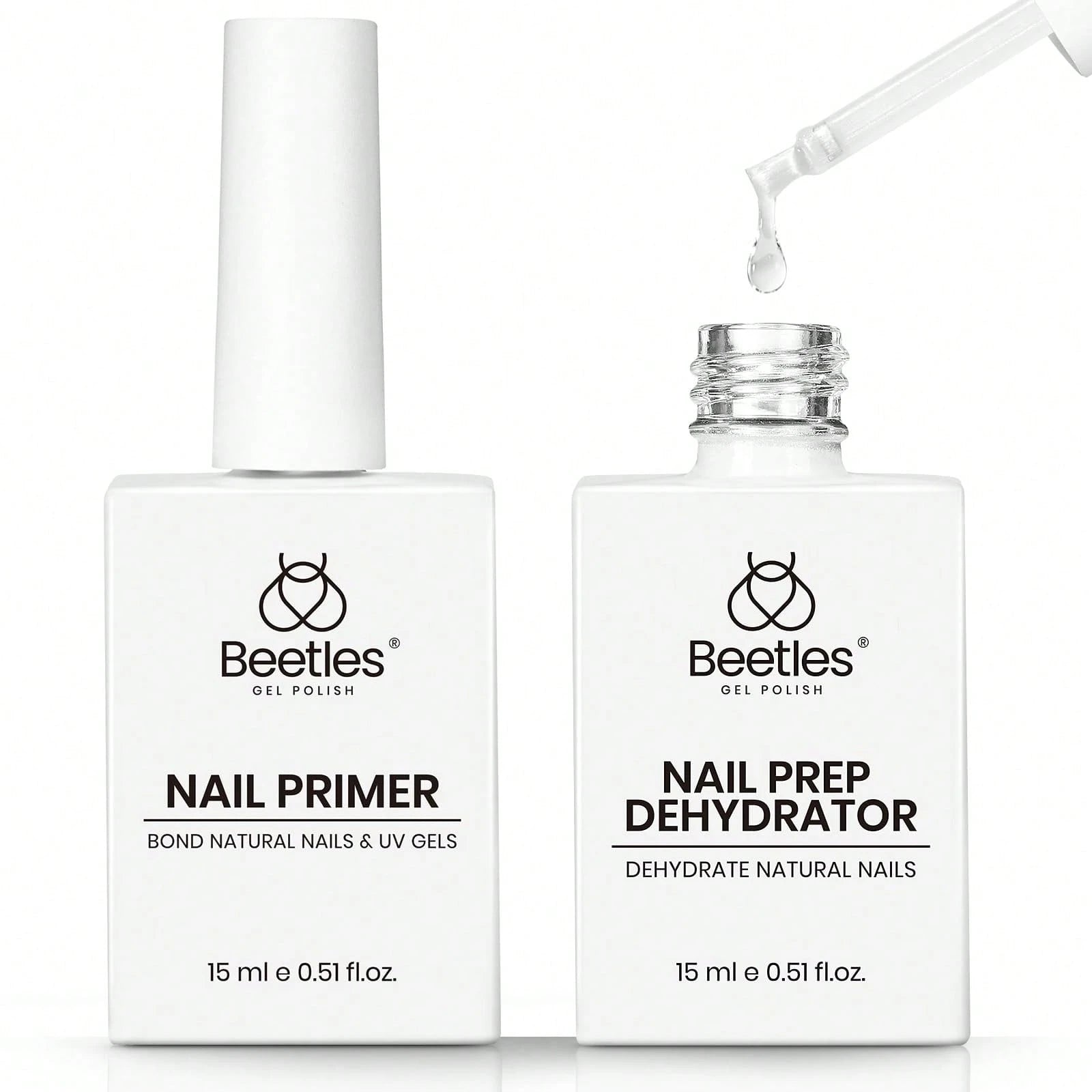 Beetles 2Pcs 15ml Acid-Free HEMA-Free Nail Dehydrator & Primer, Long-Lasting Bond Prep For Gel & Acrylic Nails