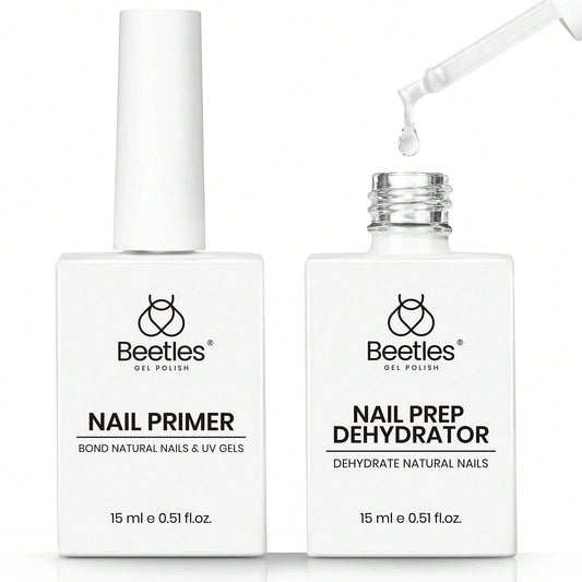 Beetles 2Pcs 15ml Acid-Free HEMA-Free Nail Dehydrator & Primer, Long-Lasting Bond Prep For Gel & Acrylic Nails