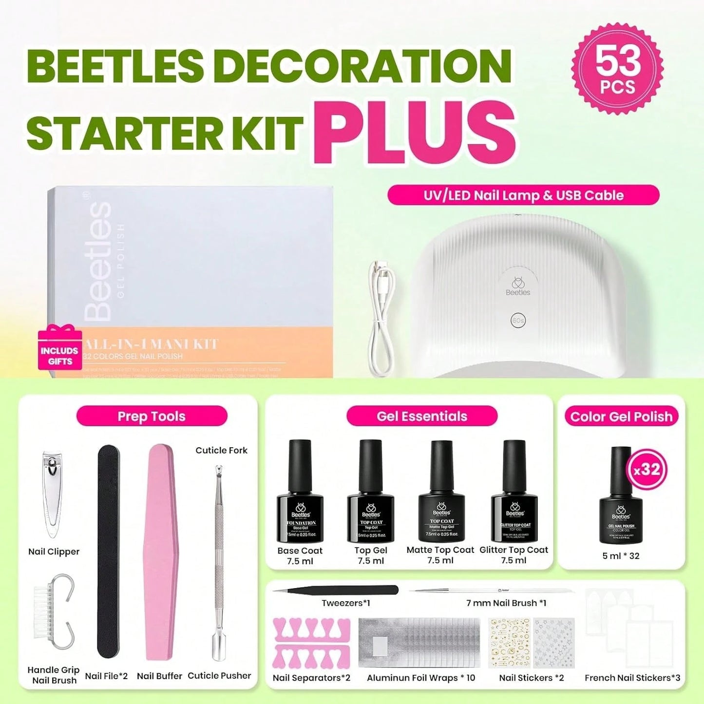Beetles Gel Nail Polish Kit With U V Light- 80Pcs Color Enchantment 55 Colors Gel Polish Starter Kit
