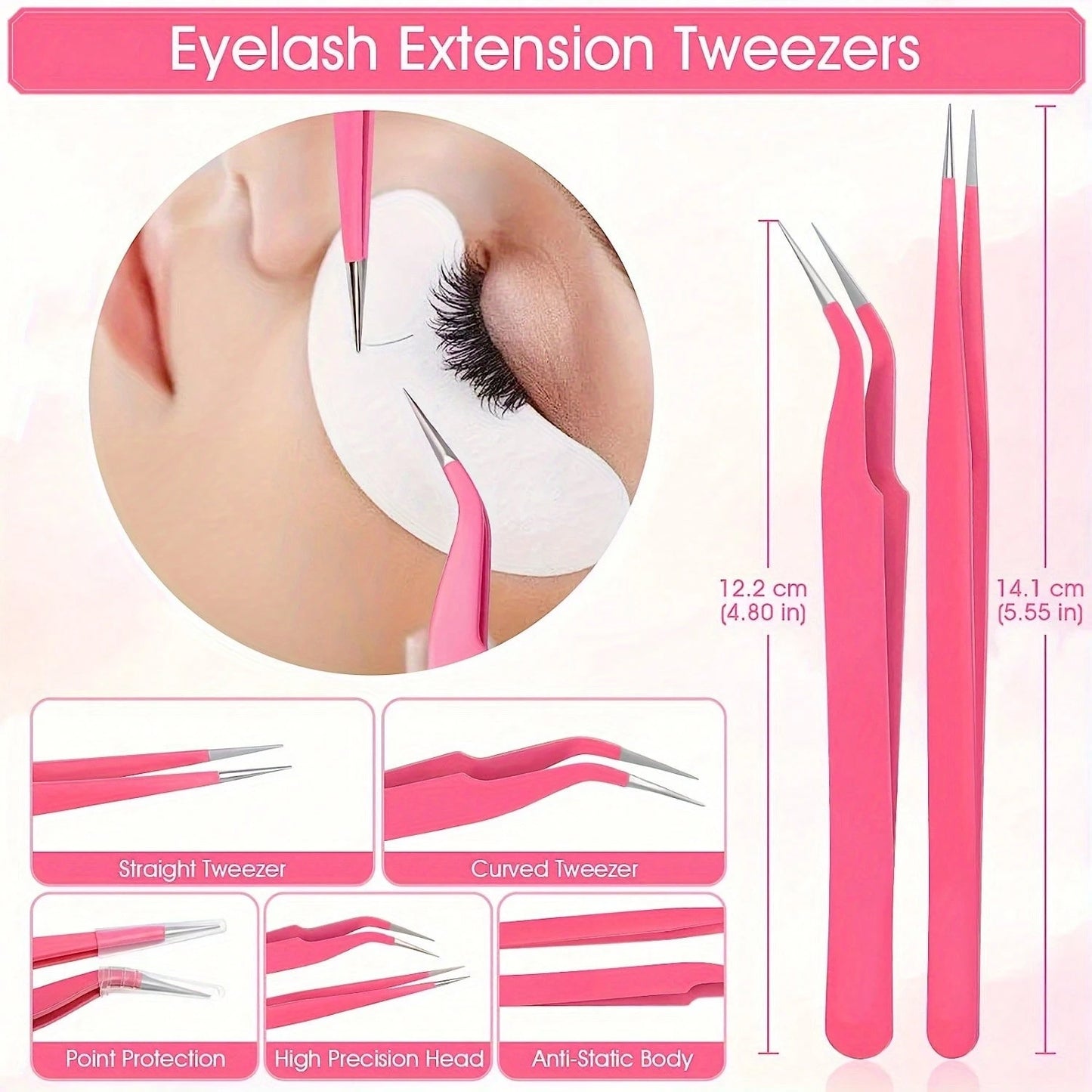 Beginner's Easy Set [215-Piece Set] Eyelash Extension Product Set, Suitable For Beginners To Use. USB Air Conditioner Blower, 2 Eyelash Tweezers, 100 Eyelash Cotton Swabs, 50 Eyelash Brushes, 100 Ring