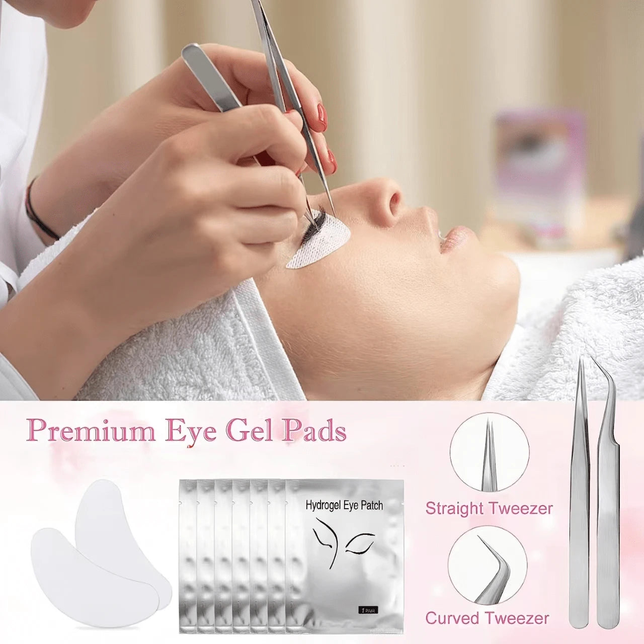 Beginner's Easy Set [215-Piece Set] Eyelash Extension Product Set, Suitable For Beginners To Use. USB Air Conditioner Blower, 2 Eyelash Tweezers, 100 Eyelash Cotton Swabs, 50 Eyelash Brushes, 100 Ring