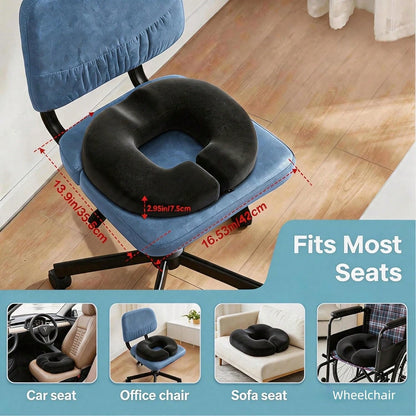 BENAZCAP Donut Pillow Seat Cushion- Strong Support Memory Foam Hemorrhoid Pillow By Ergonomic For Coccyx, Pregnancy, And Postpartum, Black