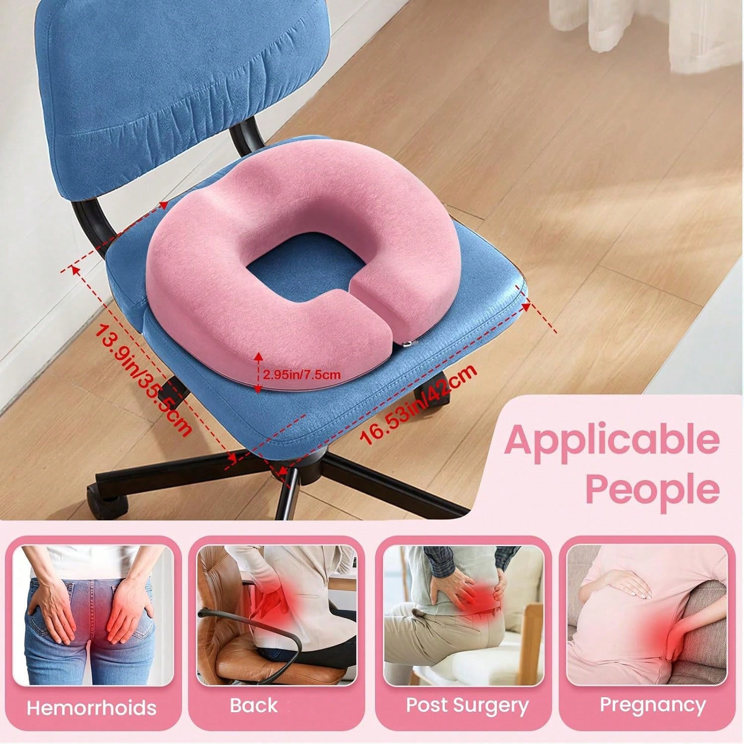 BENAZCAP Donut Pillow Seat Cushion- Strong Support Memory Foam Hemorrhoid Pillow By Ergonomic For Coccyx, Pregnancy, And Postpartum, Black