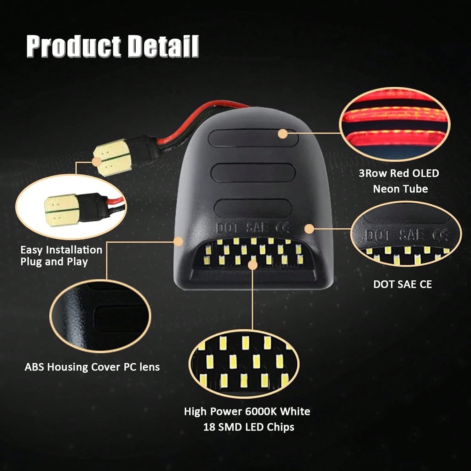Bestview LED License Plate Light Tag Lamp Assembly- Tag Lights Led With Red OLED Neon Tube- Compatible With Chevy Suburban Tahoe GMC Sierra 1500 2500 3500 HD Escalade EXT, 2 Pieces
