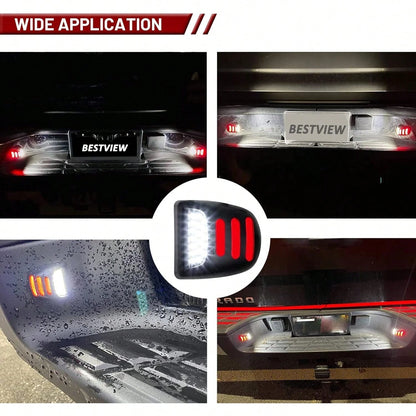 Bestview LED License Plate Light Tag Lamp Assembly- Tag Lights Led With Red OLED Neon Tube- Compatible With Chevy Suburban Tahoe GMC Sierra 1500 2500 3500 HD Escalade EXT, 2 Pieces