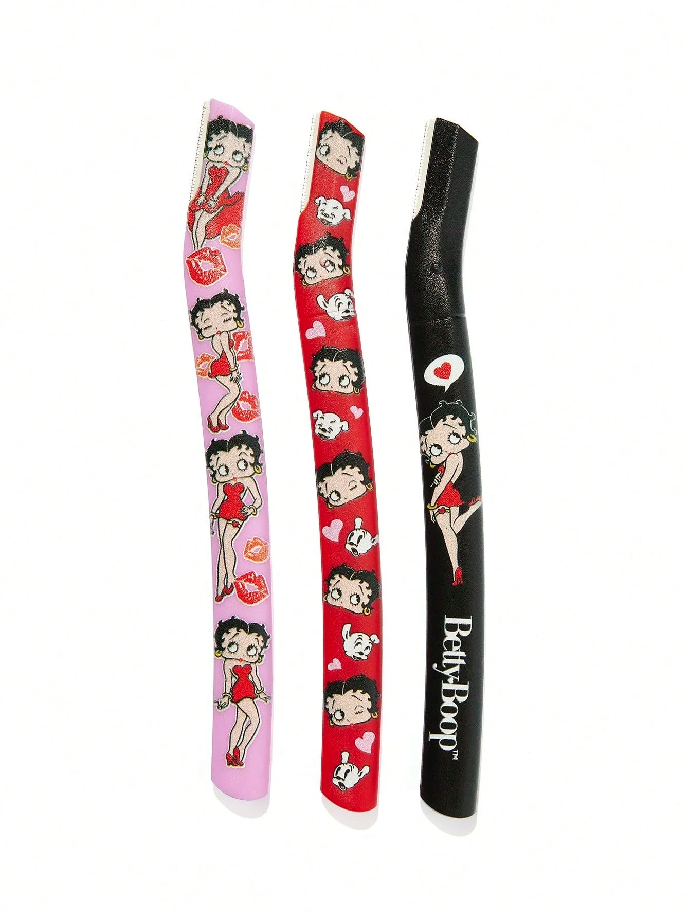 Betty Boop x 3 Pcs Straight Handle Eyebrow Trimmers With Protective Cap,Painless Hair Remover Razors,Durable Trimming Blades Scratchproof Scratch-Resistant Portable Beauty Tool,Crescent Eyebrow