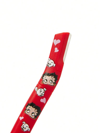Betty Boop x 3 Pcs Straight Handle Eyebrow Trimmers With Protective Cap,Painless Hair Remover Razors,Durable Trimming Blades Scratchproof Scratch-Resistant Portable Beauty Tool,Crescent Eyebrow