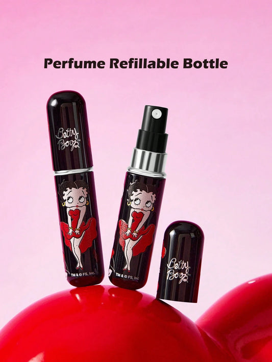 Betty Boop x 5Ml/0.2oz Black Fillable Spray Bottle With Bottom Fill Automatic Pump, Reusable Perfume Bottle, Mini Portable Cosmetic Bottle With Window, Suitable For Travel And Airplane Carry, Su