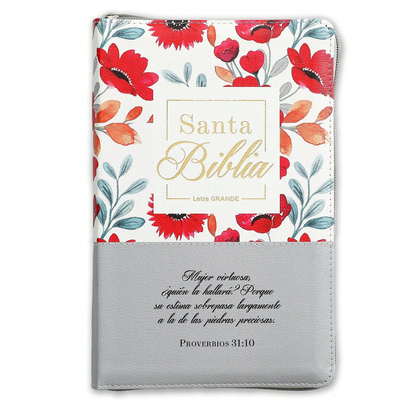 Biblia Con Cierre Letra Grande 12 Puntos RV1960 Imit. Floral Y Gris Con Indice- Mujer Virtuosa