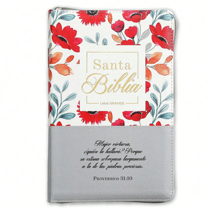 Biblia Con Cierre Letra Grande 12 Puntos RV1960 Imit. Floral Y Gris Con Indice- Mujer Virtuosa