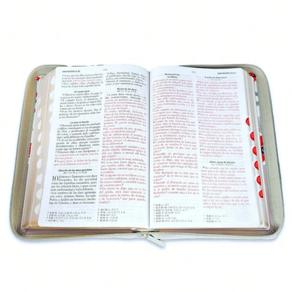 Biblia Con Cierre Letra Grande 12 Puntos RV1960 Imit. Floral Y Gris Con Indice- Mujer Virtuosa