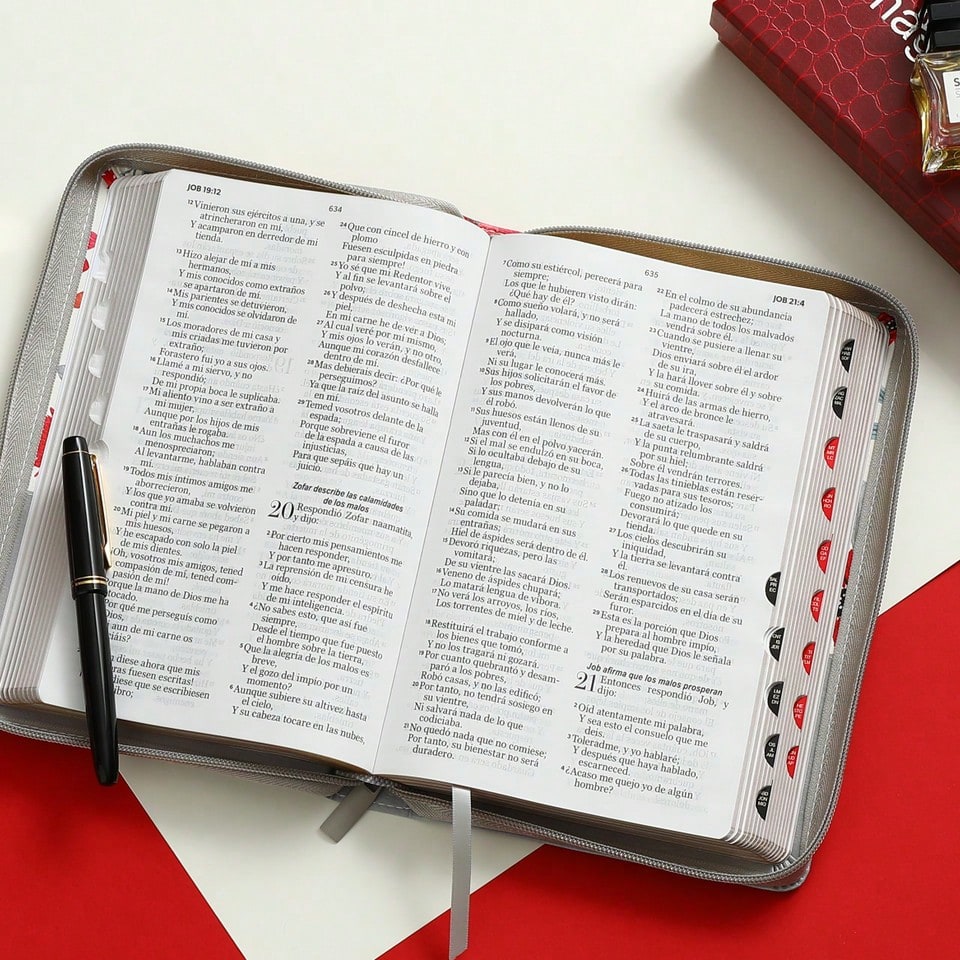 Biblia Con Cierre Letra Grande 12 Puntos RV1960 Imit. Floral Y Gris Con Indice- Mujer Virtuosa