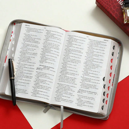 Biblia Con Cierre Letra Grande 12 Puntos RV1960 Imit. Floral Y Gris Con Indice- Mujer Virtuosa