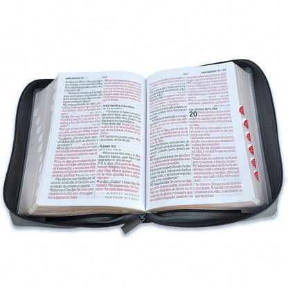 Biblia Con Cierre Portatil Letra Grande 12 Puntos RV1960, Imit Piel Gris Leon Con Indice