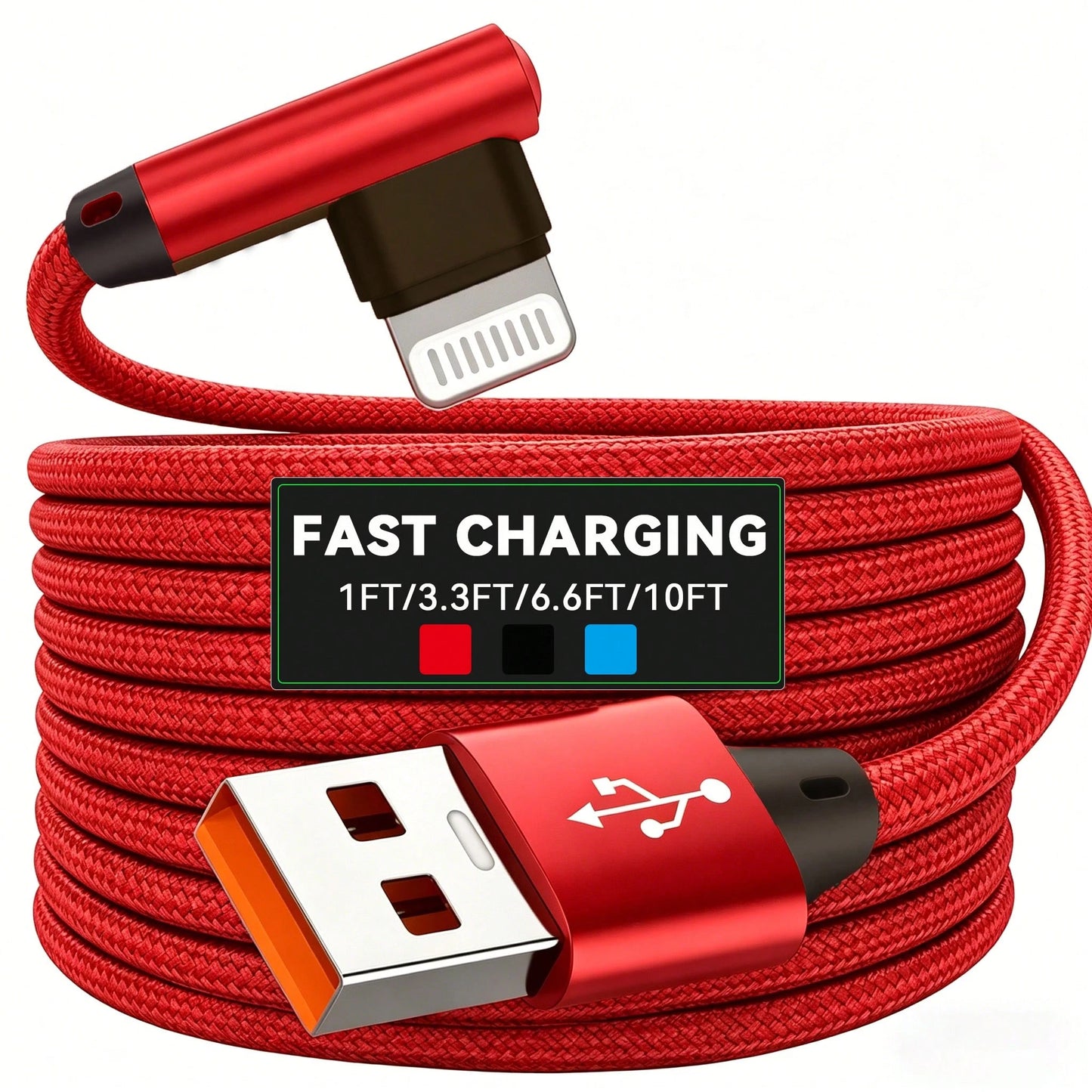 BinBoom 90 Degree USB-A To Lightning Data Cable For IPad 14/13/12/11 X/8/7/7plus/6/6S/5, Supports Fast Charging, L-Shaped Cable, MFi Certified