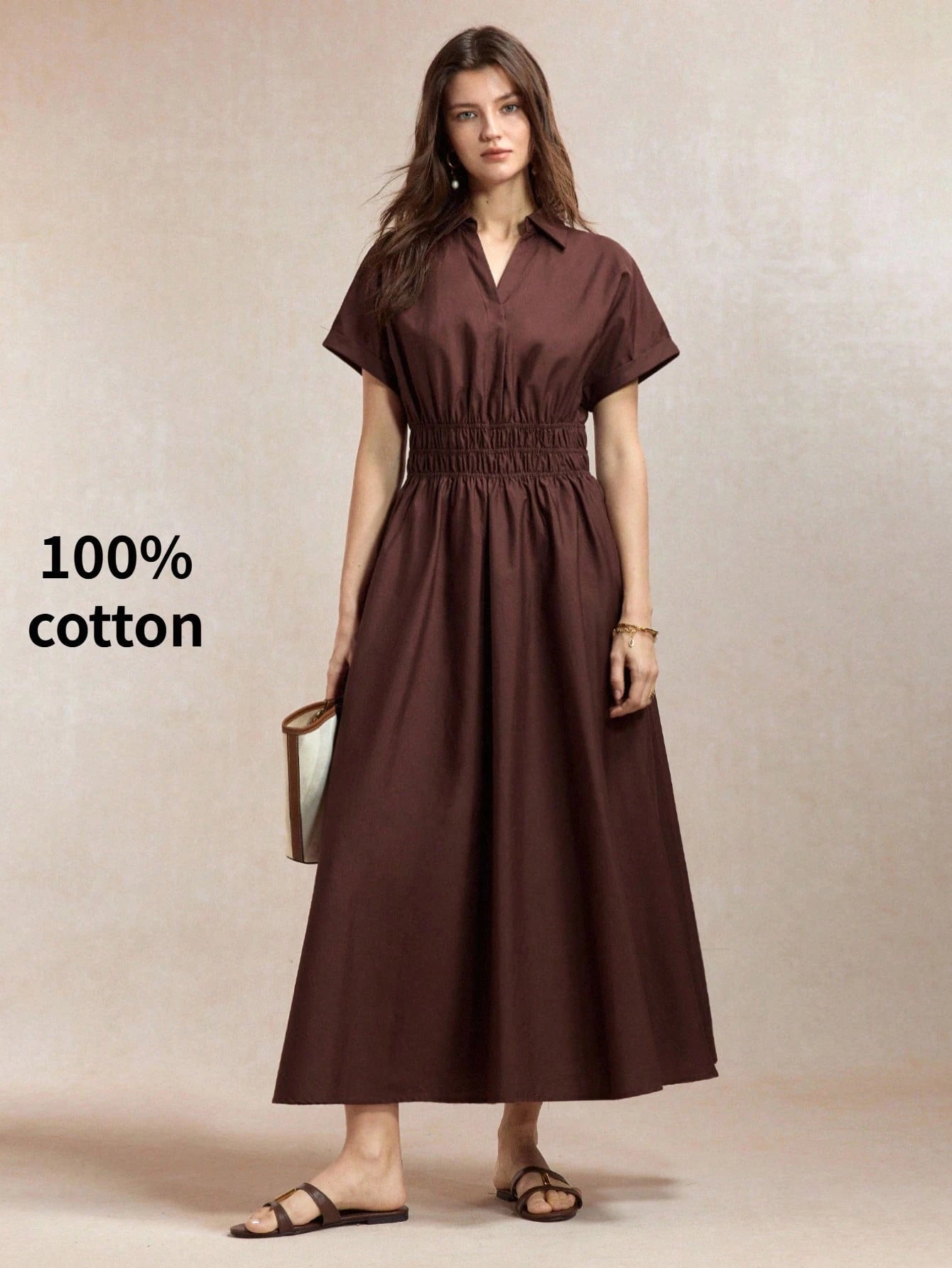 BizChic Dark Brown Cinched Waist Dress, Elegant Casual Sexy French Vintage Business Date Picnic Daily Teachers' Day Office Slimming Versatile Summer Autumn