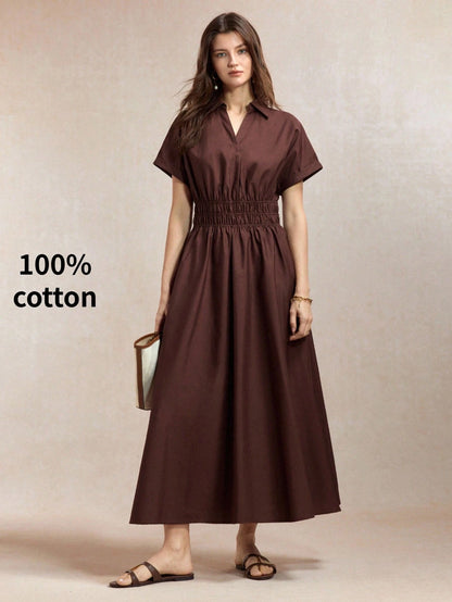 BizChic Dark Brown Cinched Waist Dress, Elegant Casual Sexy French Vintage Business Date Picnic Daily Teachers' Day Office Slimming Versatile Summer Autumn