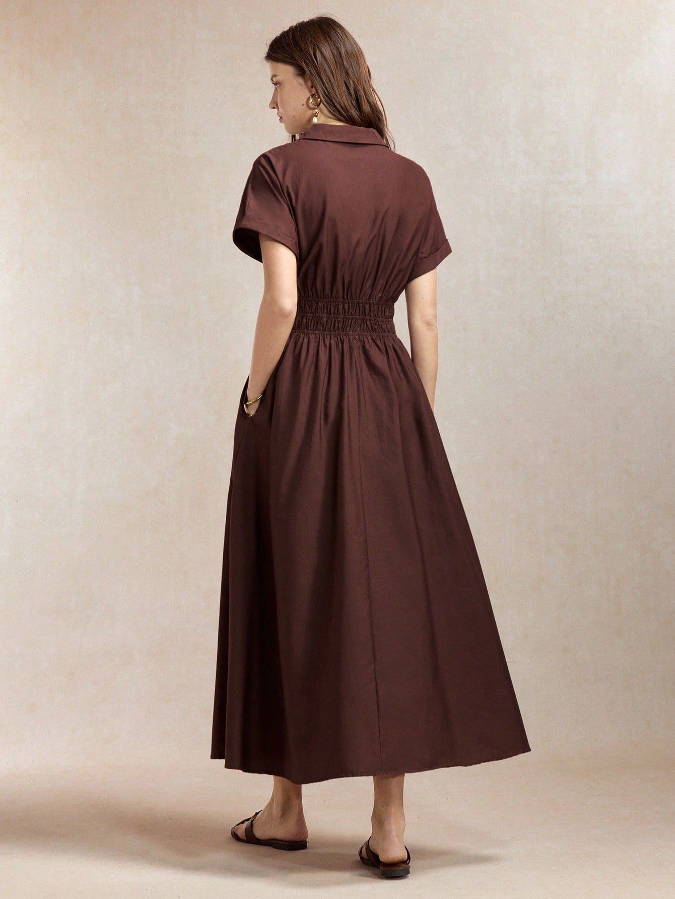 BizChic Dark Brown Cinched Waist Dress, Elegant Casual Sexy French Vintage Business Date Picnic Daily Teachers' Day Office Slimming Versatile Summer Autumn