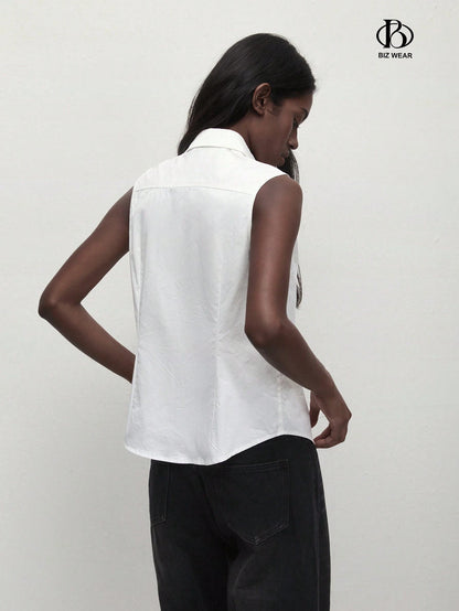 BizChic Women's Autumn Lapel Sleeveless Button-Up Shirt Casual Long Sleeve Outing Top Elegant Commute Blouse Business Casual Women's Clothing Elegant Women's Blouse Women's Formal Top Women's Fashion