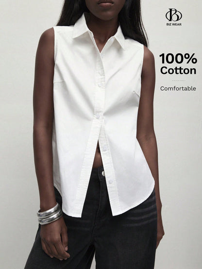BizChic Women's Autumn Lapel Sleeveless Button-Up Shirt Casual Long Sleeve Outing Top Elegant Commute Blouse Business Casual Women's Clothing Elegant Women's Blouse Women's Formal Top Women's Fashion