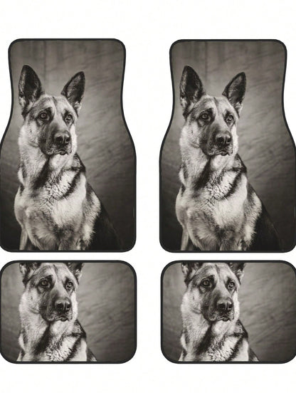 Black And White German Shepherd 4-Piece Custom Printed All-Weather Floor Mats- Universal Fit For Suv, Truck, Van| Easy Clean