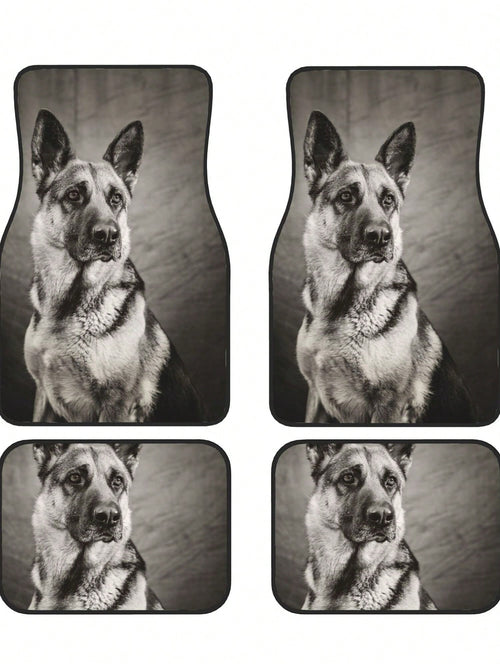 Black And White German Shepherd 4-Piece Custom Printed All-Weather Floor Mats- Universal Fit For Suv, Truck, Van| Easy Clean