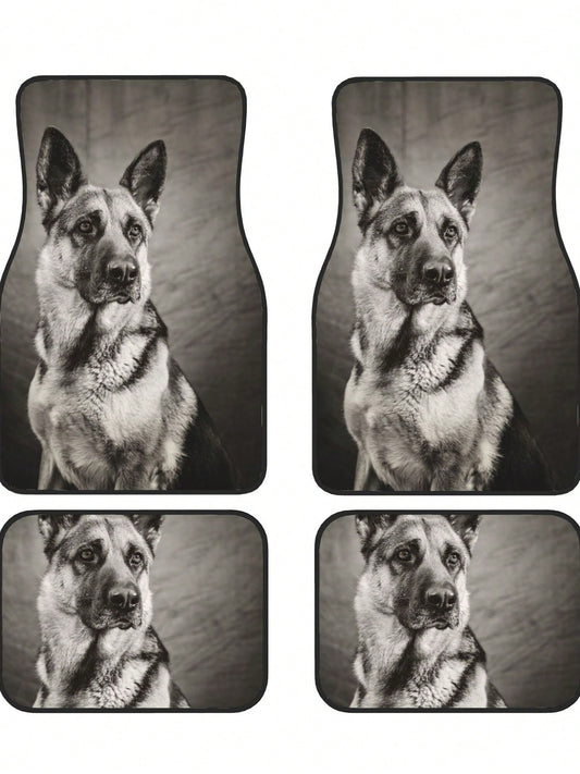 Black And White German Shepherd 4-Piece Custom Printed All-Weather Floor Mats- Universal Fit For Suv, Truck, Van| Easy Clean