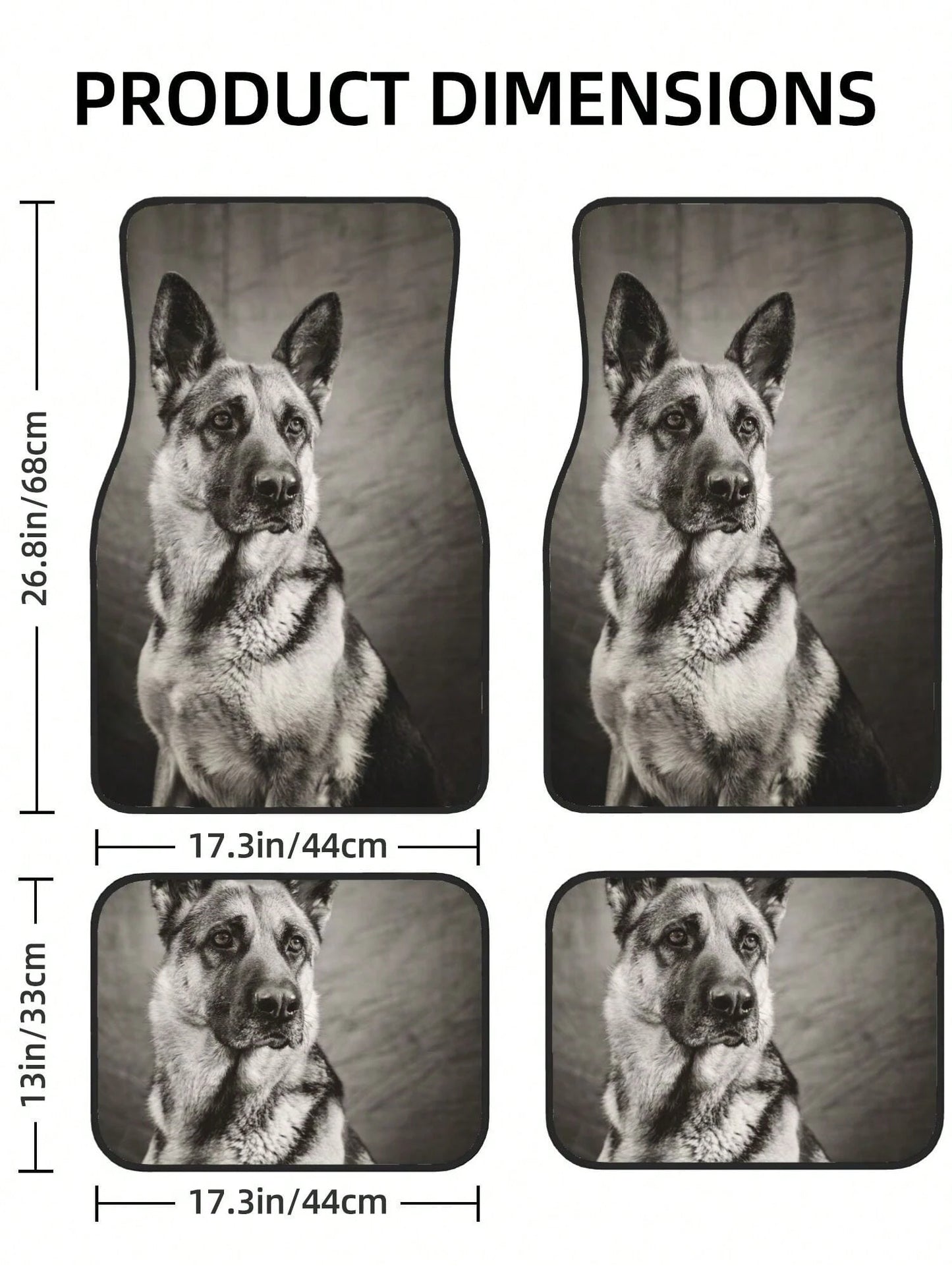 Black And White German Shepherd 4-Piece Custom Printed All-Weather Floor Mats- Universal Fit For Suv, Truck, Van| Easy Clean
