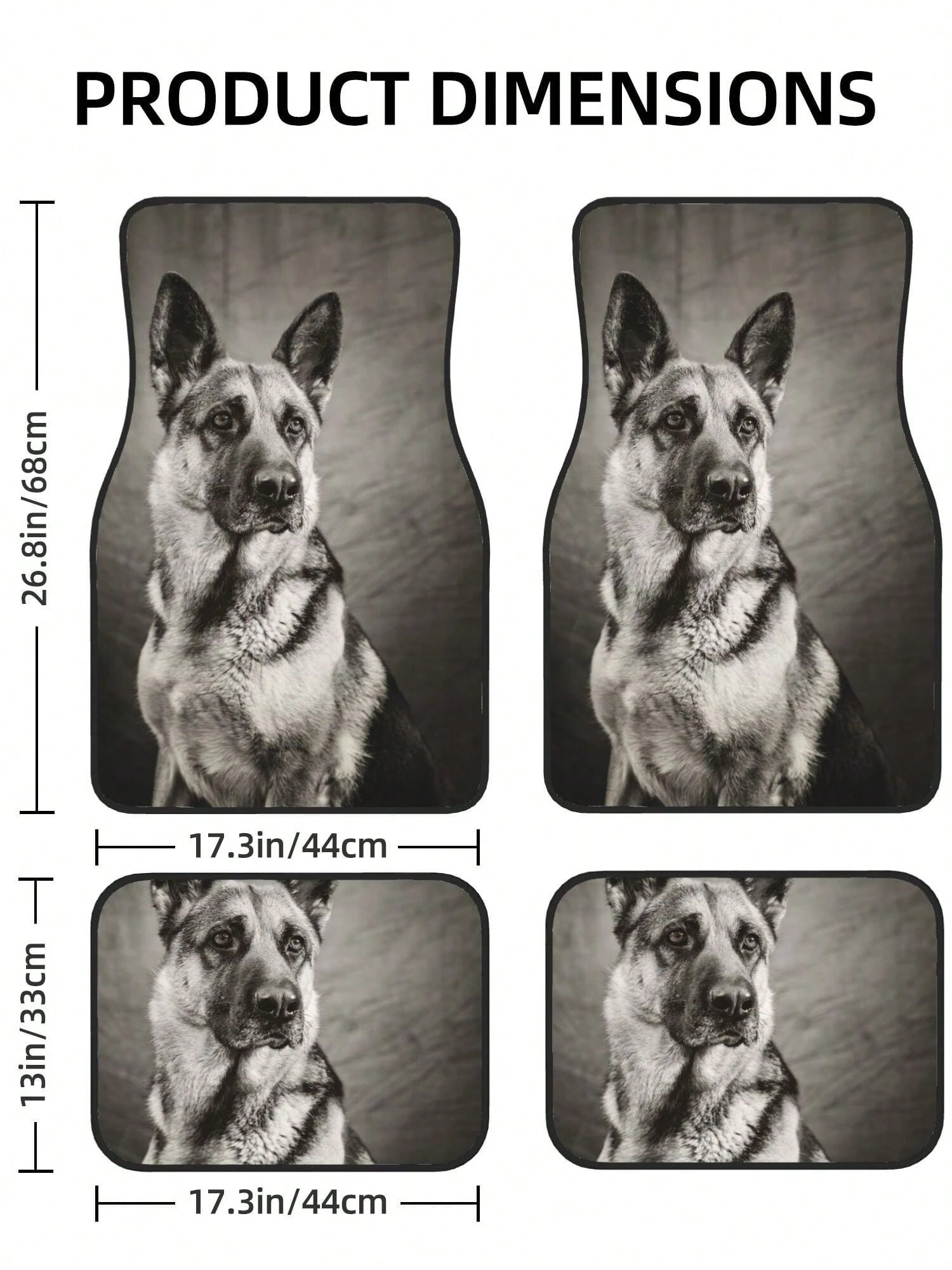 Black And White German Shepherd 4-Piece Custom Printed All-Weather Floor Mats- Universal Fit For Suv, Truck, Van| Easy Clean