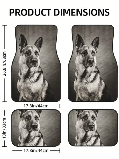 Black And White German Shepherd 4-Piece Custom Printed All-Weather Floor Mats- Universal Fit For Suv, Truck, Van| Easy Clean